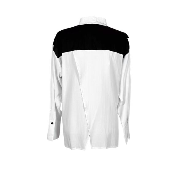 Women's Black White Long Sleeve Shirt Size XS Asymmetrical Michael Tyler NWT - Picture 4 of 4
